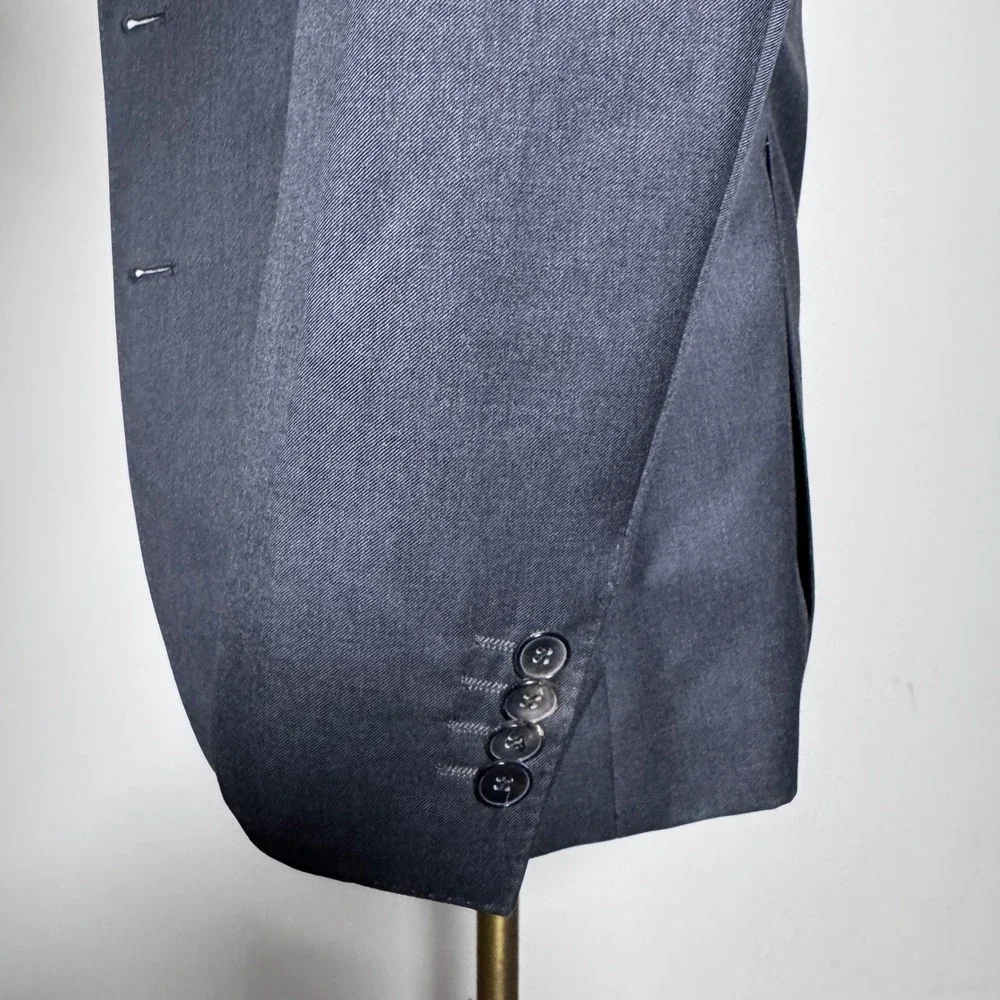 Hugo Boss Blazer Mens 36R Charcoal Gray Solid Super 120 Wool Notch Lapel